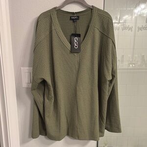 GGO Women's Olive Ribbed Sweatshirt